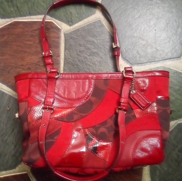 Coach Red Leather, Faux Snakeskin - Picture 3 of 14